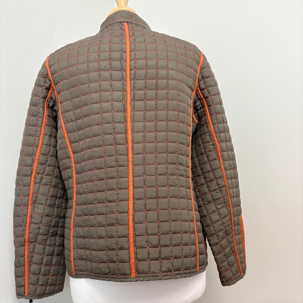 Oleg Cassini Reversible Quilted Silk Jacket Olive Green Burnt Orange Medium - Picture 5 of 16